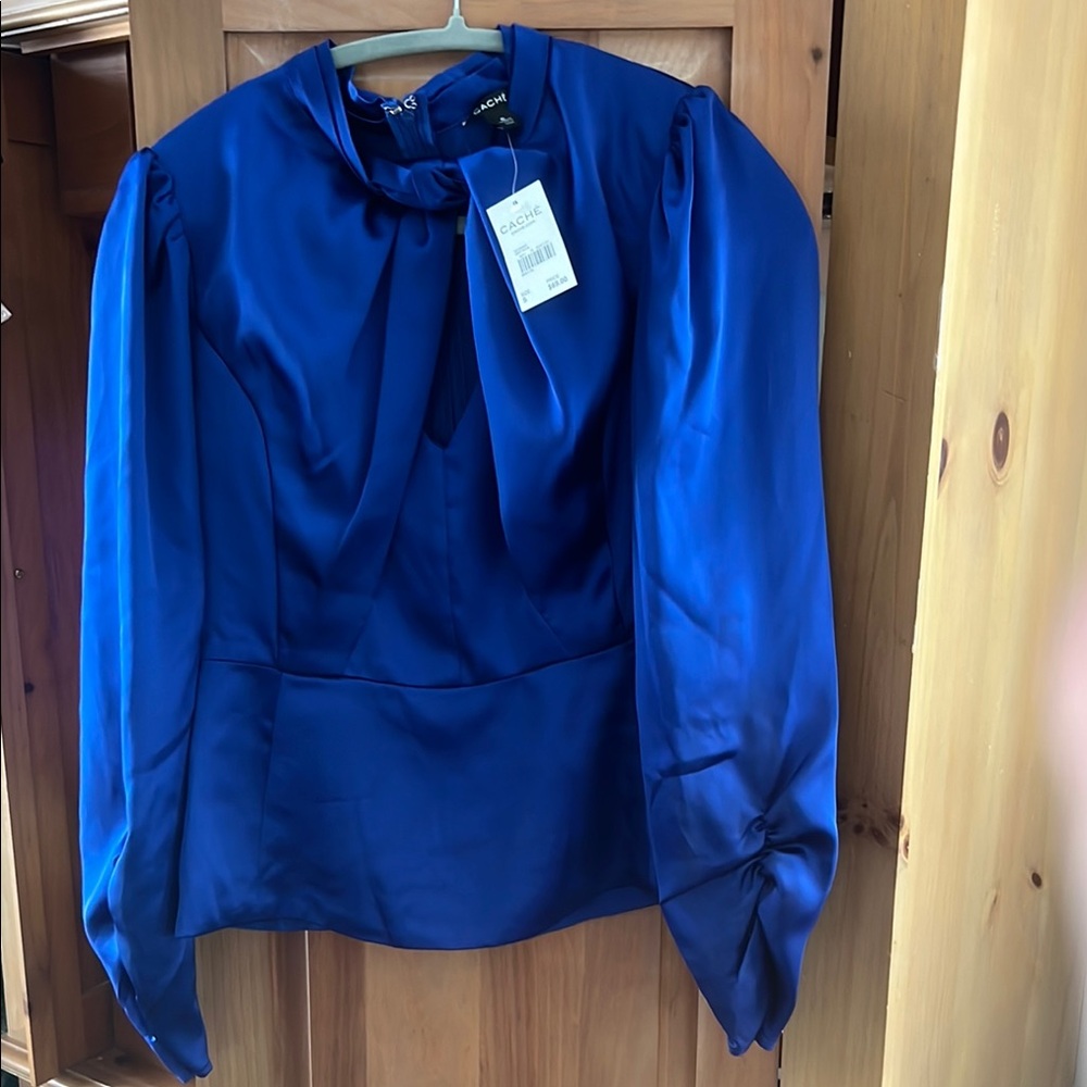 CACHE NEW w/ tags. Women's Blue Satin Top
